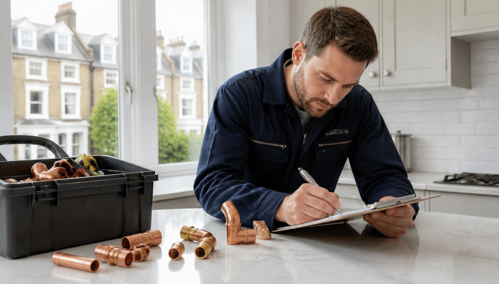 Engineer writing up a plumbing quote